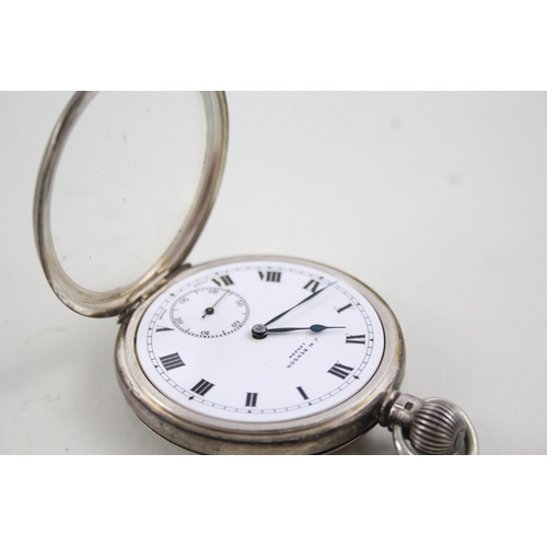 482 - Vintage J. W. Benson Open Face 925 Silver Pocket Watch Hand-Wind WATCH RUNS