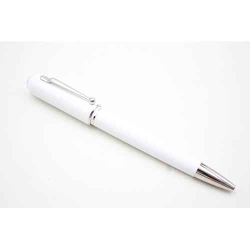 492 - ALFRED DUNHILL White Lacquer Ballpoint Pen w/ Plated Palladium WRITING