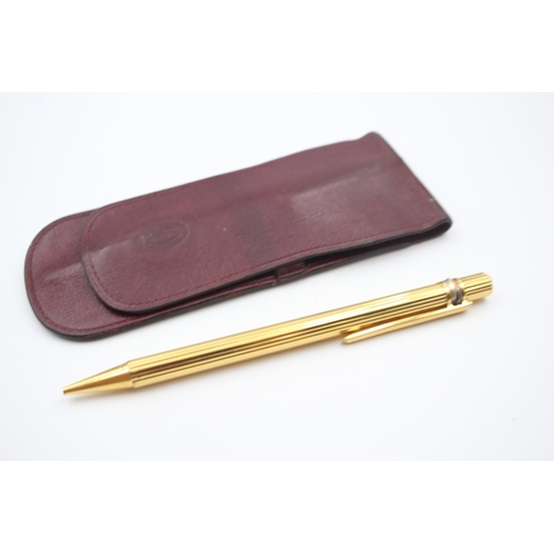 499 - Vintage Must De CARTIER Gold Plated Ballpoint Pen / Biro WRITING w/ Leather Case