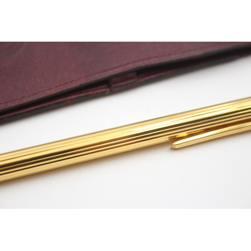 499 - Vintage Must De CARTIER Gold Plated Ballpoint Pen / Biro WRITING w/ Leather Case