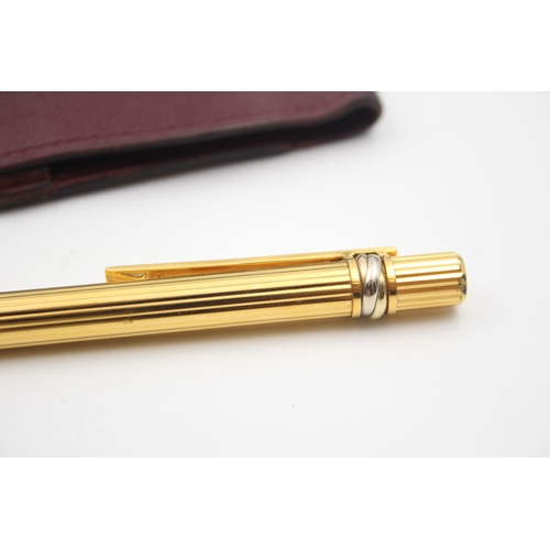 499 - Vintage Must De CARTIER Gold Plated Ballpoint Pen / Biro WRITING w/ Leather Case