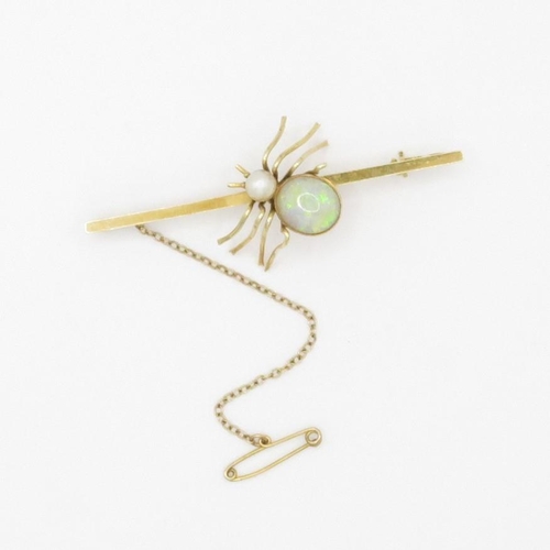 4 - 15ct gold antique opal & pearl spider brooch (6.9g)