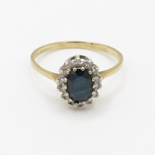 109 - 9ct gold diamond and sapphire oval cluster ring (1.7g) Size  Q