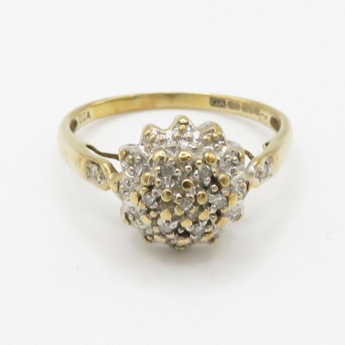 183 - 9ct gold diamond cluster ring (2.3g) Size  N 1/2