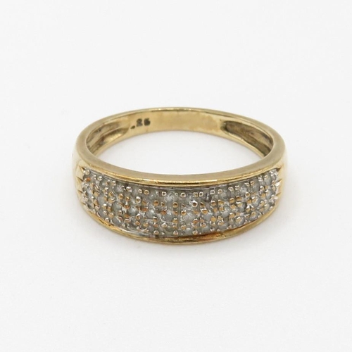 193 - 9ct gold pave set diamond band ring (2.5g) Size  O 1/2