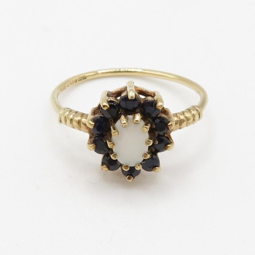 246 - 9ct gold opal & sapphire oval cluster ring (1.5g) Size  J 1/2