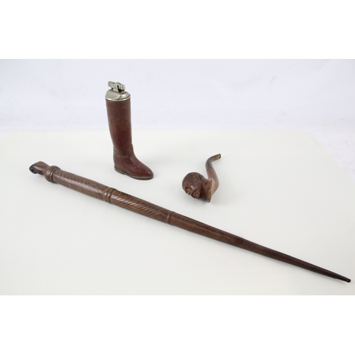 358 - Vintage Collectables Inc Knocker/Swagger Stick, Novelty Boot Lighter & Pipe x 3