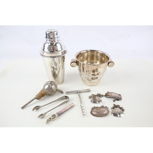 360 - Vintage Breweriana Collectables Silver Plate Ice Bucket & Tongs, Cocktail Shaker