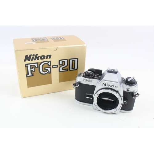 367 - Nikon FG-20 SLR Film Camera Working Chrome Model Body Only w/ Original Box