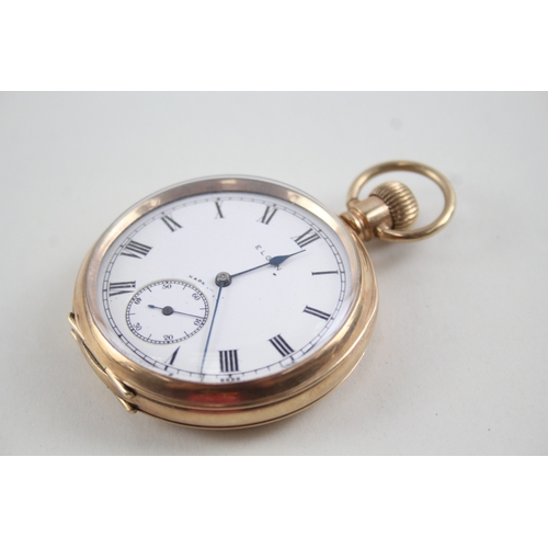 382 - Vintage Elgin Open Face Rolled Gold Pocket Watch Hand-Wind WATCH RUNS