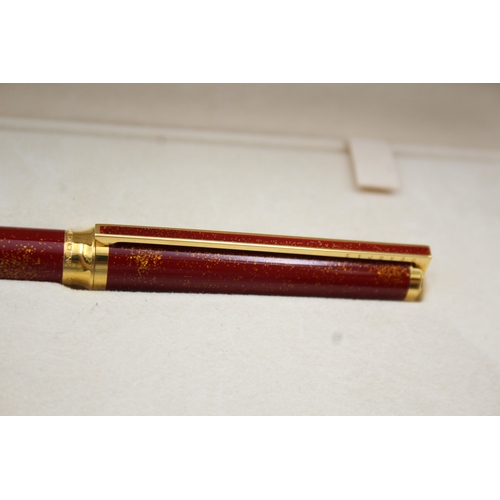 392 - S.T Dupont Red Glitter Lacquer Ballpoint Pen / Biro WRITING w/ Gold Plate Trim