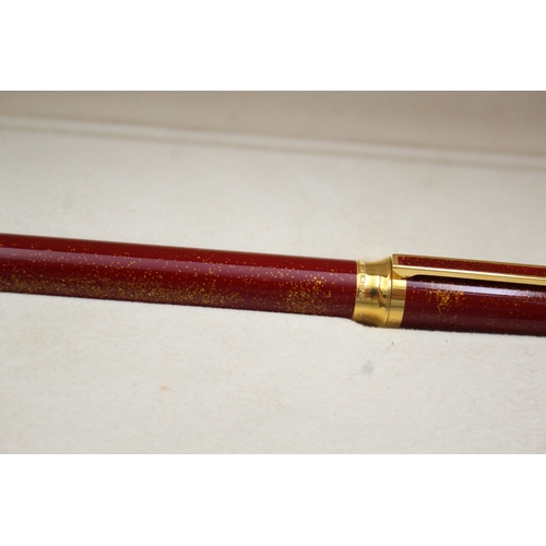 392 - S.T Dupont Red Glitter Lacquer Ballpoint Pen / Biro WRITING w/ Gold Plate Trim