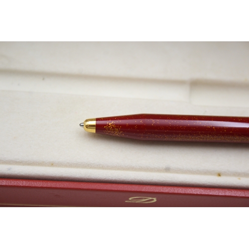 392 - S.T Dupont Red Glitter Lacquer Ballpoint Pen / Biro WRITING w/ Gold Plate Trim