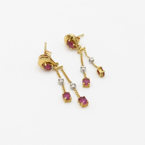 89 - 14ct gold ruby & diamond drop earrings (2.2g)