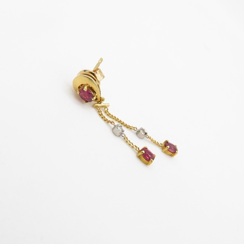 89 - 14ct gold ruby & diamond drop earrings (2.2g)