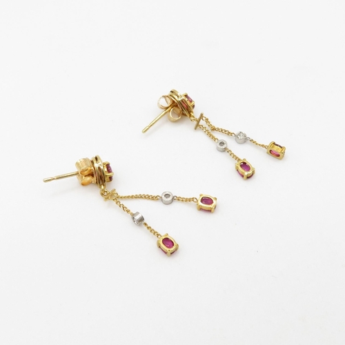 89 - 14ct gold ruby & diamond drop earrings (2.2g)