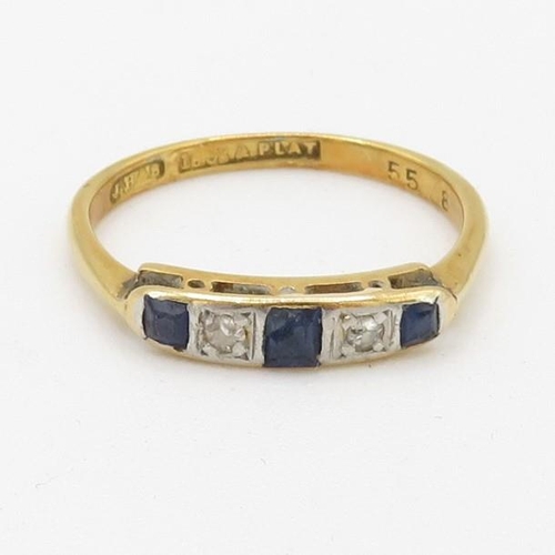 99 - 18ct gold diamond & sapphire five stone ring (1.8g) Size  K