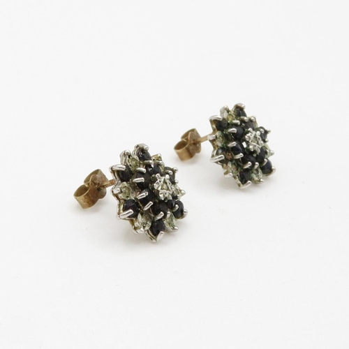 145 - 9ct gold sapphire and diamond set cluster stud earrings (2.1g)