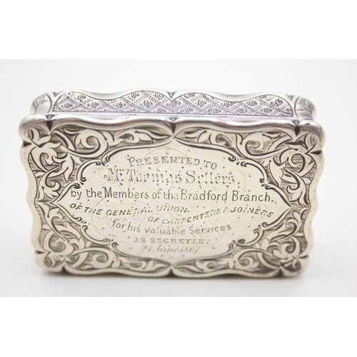 360 - Antique Victorian 1866 Birmingham Sterling Silver Snuff / Tobacco Box 89g