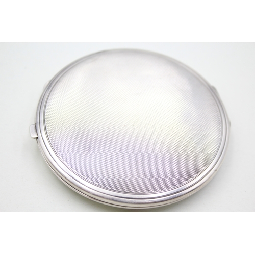 366 - Vintage 1937 Birmingham Sterling Silver Guilloche Enamel Vanity Compact (93g)