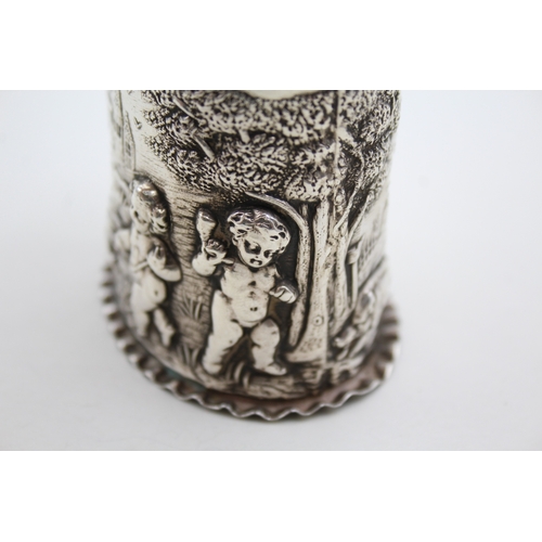 367 - Antique Victorian 1893 Birmingham Sterling Silver Cherub Detailed Caddy  (98g)