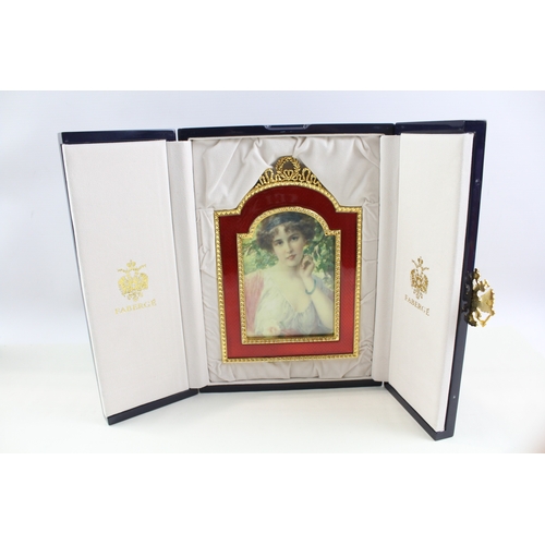 375 - FABERGE Alexandra Palace Red Guilloche Enamel Gold Plated Photograph Frame