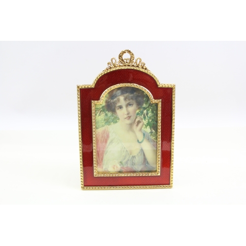 375 - FABERGE Alexandra Palace Red Guilloche Enamel Gold Plated Photograph Frame