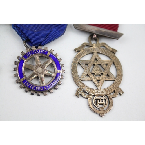 390 - Sterling Silver Masonic/Rotary Club Medals/Jewels Inc St Ann Lodge, Etc 115g x 4