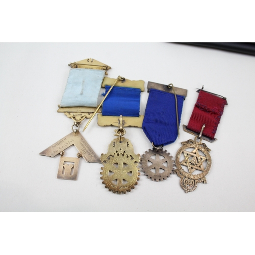 390 - Sterling Silver Masonic/Rotary Club Medals/Jewels Inc St Ann Lodge, Etc 115g x 4