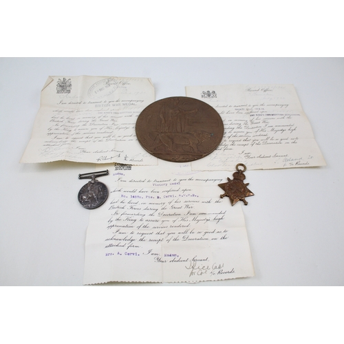 398 - WW1 Death Plaque w/ Medals & Paperwork Named 14585 Pte Benjamin Cervi KOSB