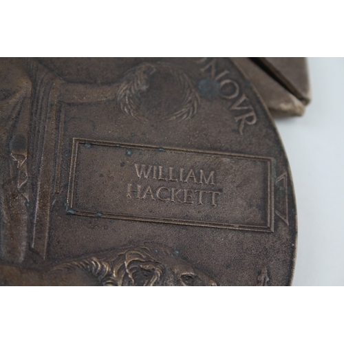 406 - WW1 Death Plaque & Card Holder Named William Hackett