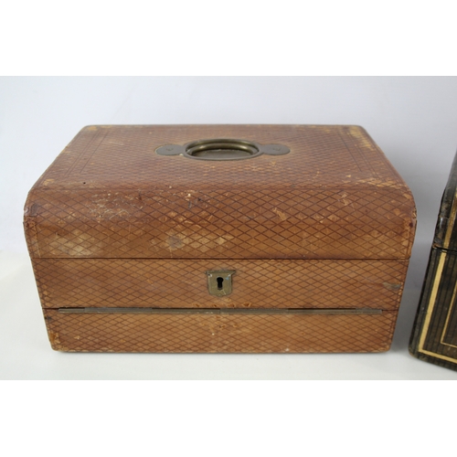 419 - Antique Velvet Lined Writing Slope and Jewellery Box