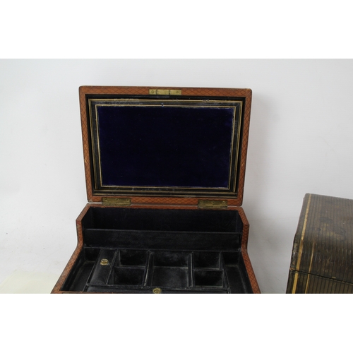 419 - Antique Velvet Lined Writing Slope and Jewellery Box