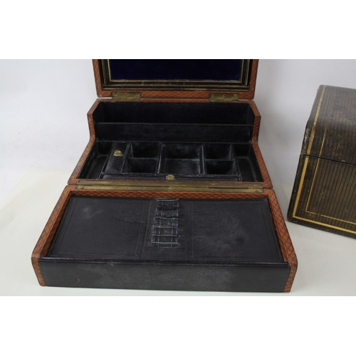 419 - Antique Velvet Lined Writing Slope and Jewellery Box