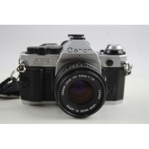 450 - Canon AE-1 Program SLR Vintage Film Camera Working w/ Canon FD 50mm F/1.8 Lens