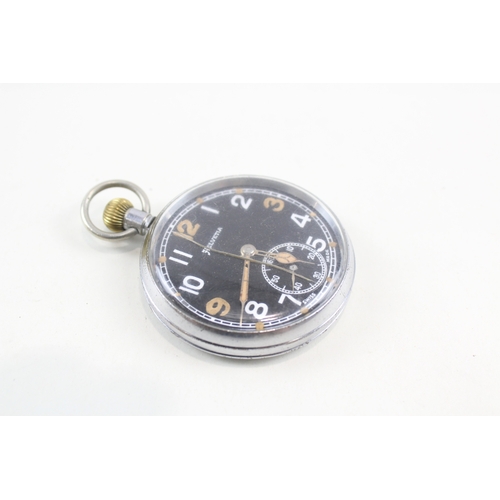 464 - Vintage Helvetia GSTP Military Issued Open Face Pocket Watch Hand-Wind WATCH RUNS