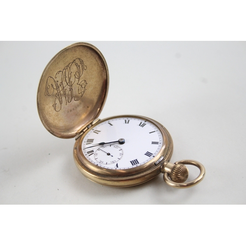 469 - Vintage Full Hunter Rolled Gold Pocket Watch Hand-Wind WATCH RUNS