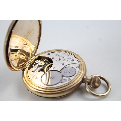 469 - Vintage Full Hunter Rolled Gold Pocket Watch Hand-Wind WATCH RUNS