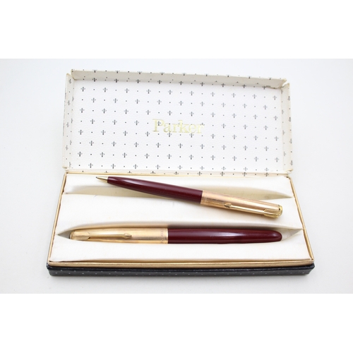 490 - Vintage Parker 51 Burgundy Fountain Pen w/ 14ct Gold Nib, Rolled Gold Cap Etc