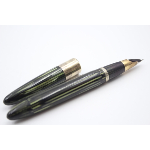 497 - Vintage Sheaffer Balance Lifetime Green Stripe Fountain Pen w/ 14ct Nib WRITING