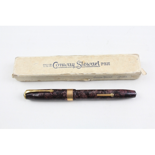 499 - Vintage Conway Stewart 27 Burgundy Fountain Pen w/ 14ct Gold Nib WRITING Boxed