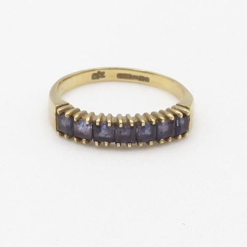 136 - 9ct gold square cut iolite set even stone eternity ring (1.4g) Size  K 1/2