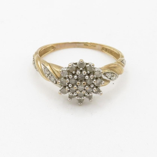 216 - 9ct gold diamond set cluster ring (1.8g) Size  M