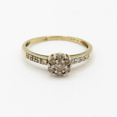 220 - 9ct gold diamond set cluster ring (1.9g) Size  P 1/2