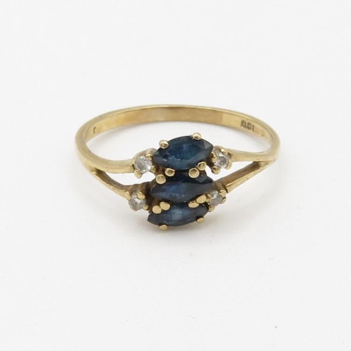 6 - 9ct gold diamond and sapphire set cluster ring (1.4g) Size  L