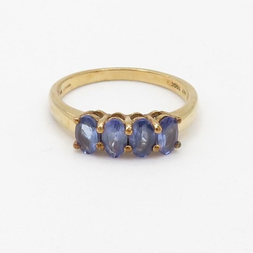 70 - 9ct gold tanzanite set four stone dress ring (2.3g) Size  O