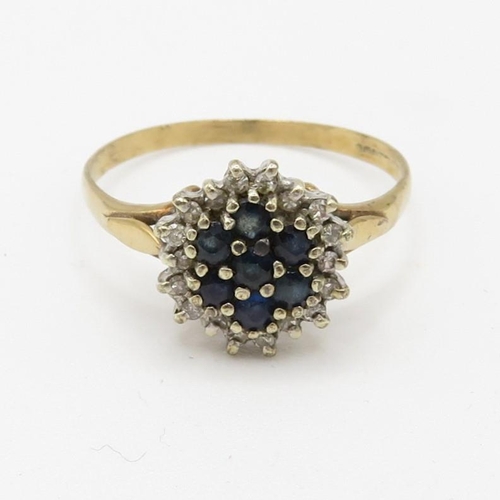 76 - 9ct gold sapphire and diamond set cluster ring (2.2g) Size  R 1/2