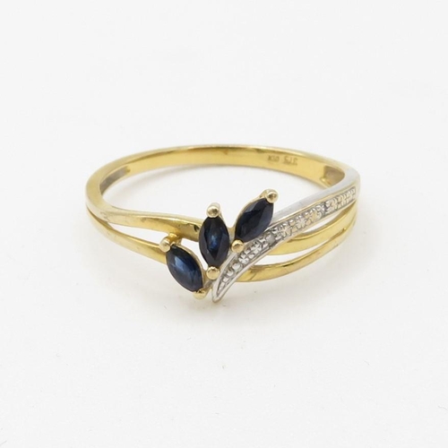 83 - 9ct gold diamond and sapphire set spray band ring (1.6g) Size  R