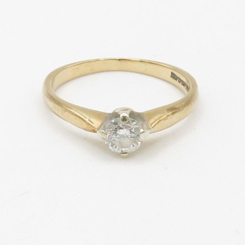 97 - 9ct gold claw set diamond solitaire ring (1.6g) Size  K 1/2