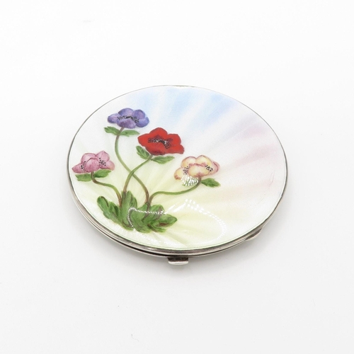 366 - Vintage 1937 Birmingham Sterling Silver Guilloche Enamel Vanity Compact (93g)